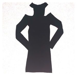 Choker neck little black long sleeve dress